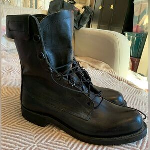 Addison shoe company Men's army military Black Leather steel toe Boots